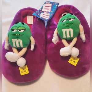 Purple Slippers with Green M&M Characters - Large